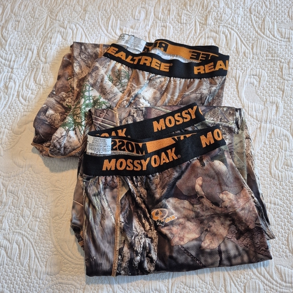 Real Tree & Mossy Oak Men's size 2XL 44-46 2 pairs lined baselayer pants VGUC